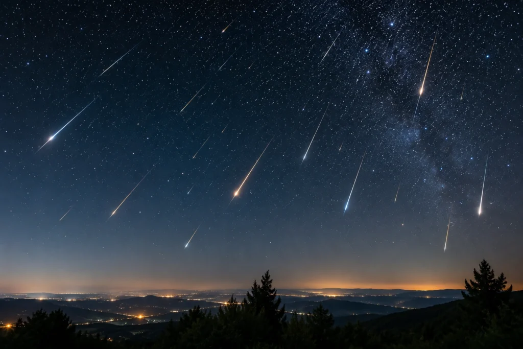 Como funciona uma chuva de meteoros vista da Terra