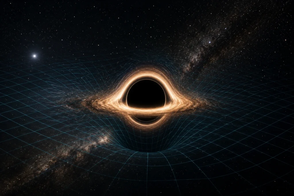 Por que buracos negros deformam o espaço-tempo